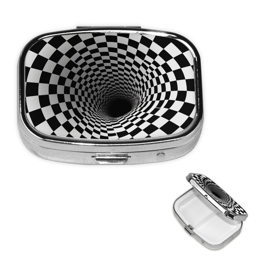 Visual Illusions Pill Box Round Pill Case for Pocket Purse 2 Compartment Medicine Pill Organizer Cute Portable Travel Pillbox Vitamin Cod Liver Oil Storage Box Unique Gift Organizer