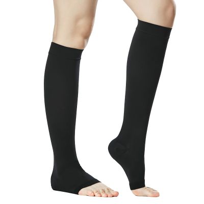 20-30 MmHg Medical Toeless Compression Socks for Women and Men,Legs Compression Sleeve Ankle Wide,Open Toe Stockings Compressions Knee Post for Varicose Vein,Circulation Recovery,for Travel,Run (Black, XXL)