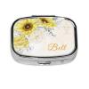 Custom Square Pill Box with Mirror Personalized Name Photo Text Logo Pill Case Customized Small Travel 2 Compartment Metal Medicine Container Vitamin Organizer, Watercolour Flower 5 view 1