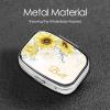 Custom Square Pill Box with Mirror Personalized Name Photo Text Logo Pill Case Customized Small Travel 2 Compartment Metal Medicine Container Vitamin Organizer, Watercolour Flower 5 view 4