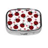 Red Ladybug Flower Pill Box with Mirror 2 Compartment Metal Square Small Pill Case for Purse Pocket Portable Pill Container Holder Travel Medicine Organizer for Vitamin Fish Oil Supplement view 1