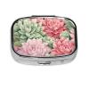 Pretty Lotus Plant Pattern Pill Box with Mirror 2 Compartment Metal Square Small Pill Case for Purse Pocket Portable Pill Container Holder Travel Medicine Organizer for Vitamin Fish Oil Supplement view 1
