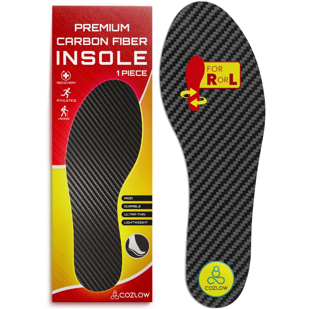 Premium Carbon Fiber Insole - 1 Pc, Men 9.5, Women 10-10.5 - Unisex Shoe Insert - Orthotic Support - Stiff Foot Plate for Turf Toe, Hallux Rigidus, Plantar Fasciitis, Flat Feet, Mortons Extension