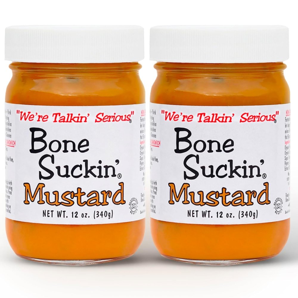 Bone Suckin' Mustard World Champion Flavor, Made in the USA, Non-GMO, Gluten-Free, Kosher and has No High Fructose Corn Syrup - 2 Pack (12 Ounces, Original)
