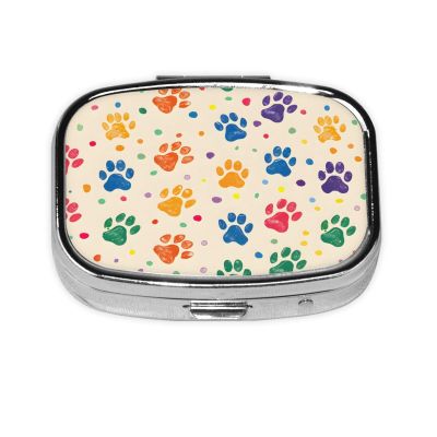 Colorful Animal Dogs Paw Pill Box with Mirror 2 Compartment Metal Square Small Pill Case for Purse Pocket Portable Pill Container Holder Travel Medicine Organizer for Vitamin Fish Oil Supplement
