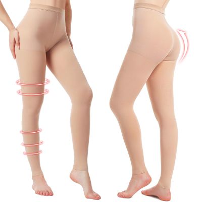2 Pairs Medical Compression Pantyhose for Women, 20-30mmHg Graduated Support Tight Pants, Opaque Footless (Beige*2, 4XL)
