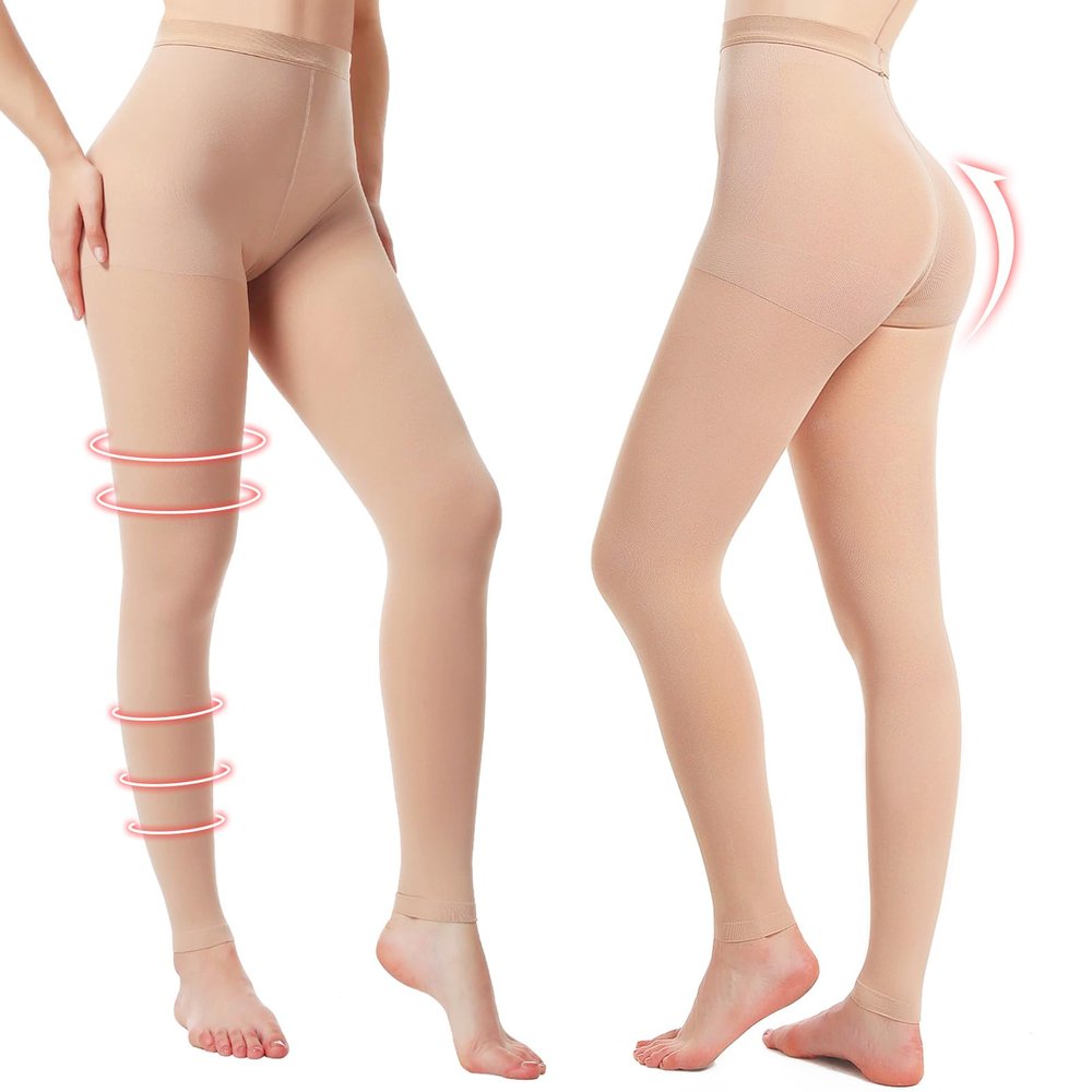 2 Pairs Medical Compression Pantyhose for Women, 20-30mmHg Graduated Support Tight Pants, Opaque Footless (Beige*2, 4XL)