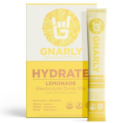 Gnarly Nutrition Hydrate Electrolyte Powder Lemonade Exercise Hydration Drink Mix NSF Contents Certified Electrolyte Solution, Performance & Recovery Lemonade, Box of 20 Stick Pack