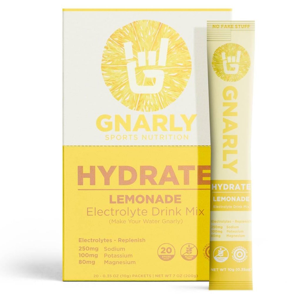 Gnarly Nutrition Hydrate Electrolyte Powder Lemonade Exercise Hydration Drink Mix NSF Contents Certified Electrolyte Solution, Performance & Recovery Lemonade, Box of 20 Stick Pack