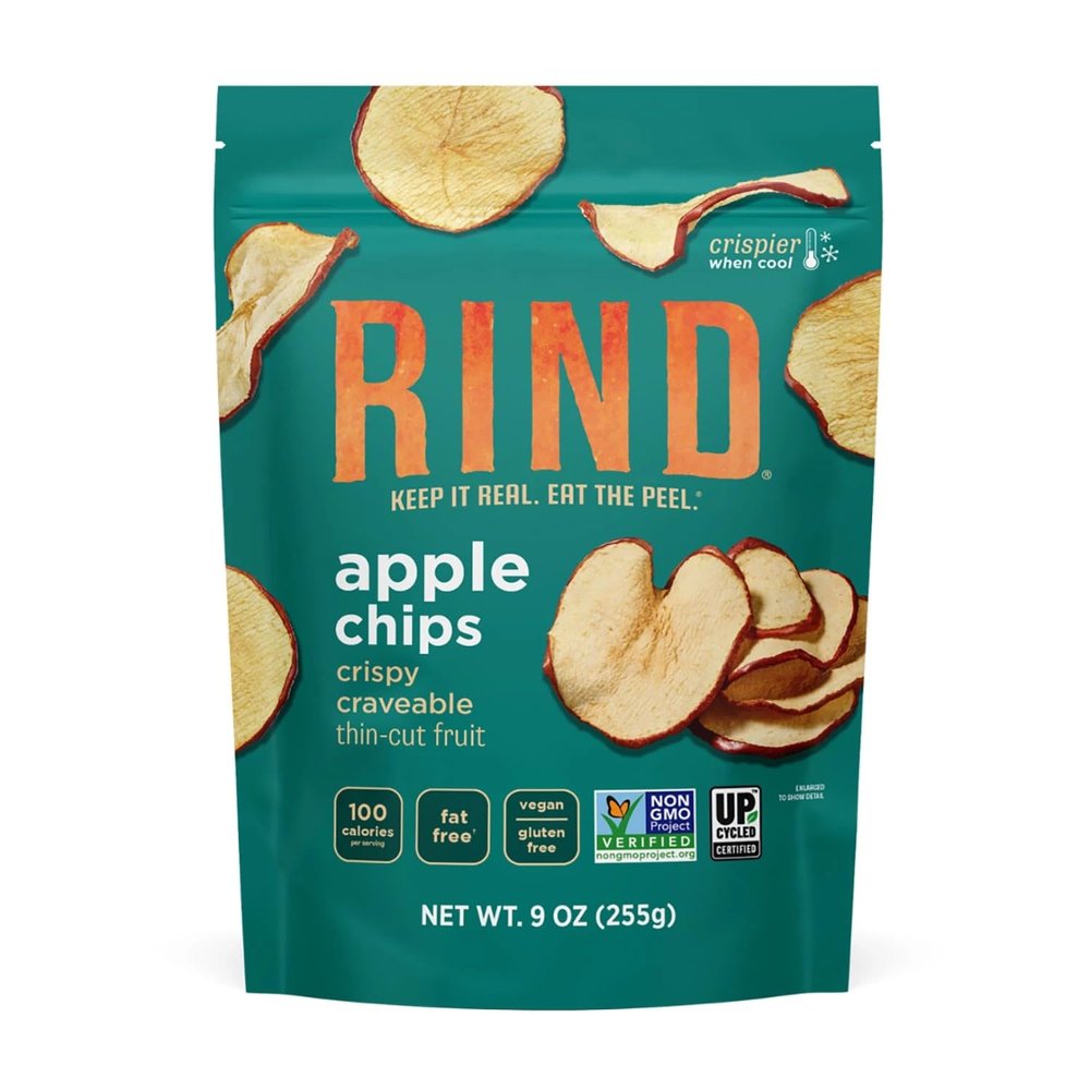 RIND Apple Chips, 9 Ounces of Crispy Craveable Thin-Cut Fruit, Resealable Bag