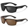 Missfive 2-Pack Mens Ultimate Bifocal Sunglasses with Readers Built In Sporty Upgraded Wrap Frame, UV400 Protection Driving & Reading Glasses for Outdoor +2.5 (Dark/Brown) view 1