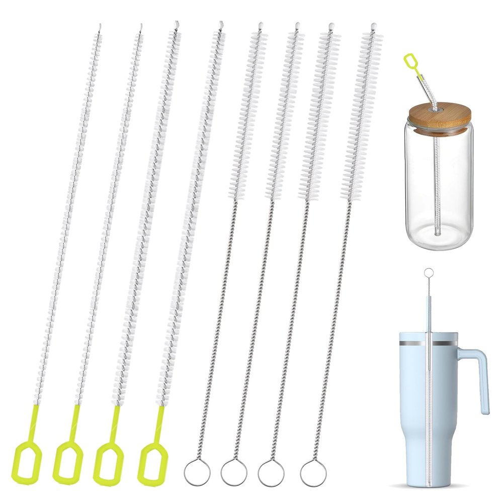 Heavy-Duty Straw Cleaner Brush Set - 8-Pack 12-Inch Long Brushes for Stanley Cup, Yeti & Hydro Flask | Flexible Core Deep-Cleans Baby Bottles, Tumbler Straws, Narrow Tubes (4 Sizes)