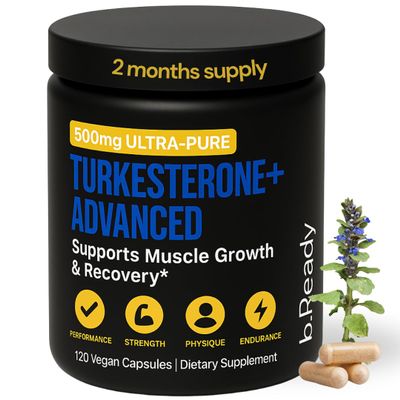 b.Ready Turkesterone Supplement 500mg 120 Capsules | Ajuga Turkestanica Extract | Vegetarian, Non-GMO, Gluten-Free | Natural Daily Support