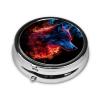 Red Blue Wolf Head Round Pill Case, Portable Pill Box for Pocket Metal Medicine Vitamin Organizer 3 Compartment Three Times A Day view 4