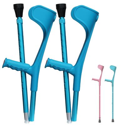 YYBOES A Pair Foldable Forearm Crutches(Pink/Blue), Height Adjustable Crutches(93-115cm), Aluminum Lightweight Crutches, Suitable Height 4'7 -6' (