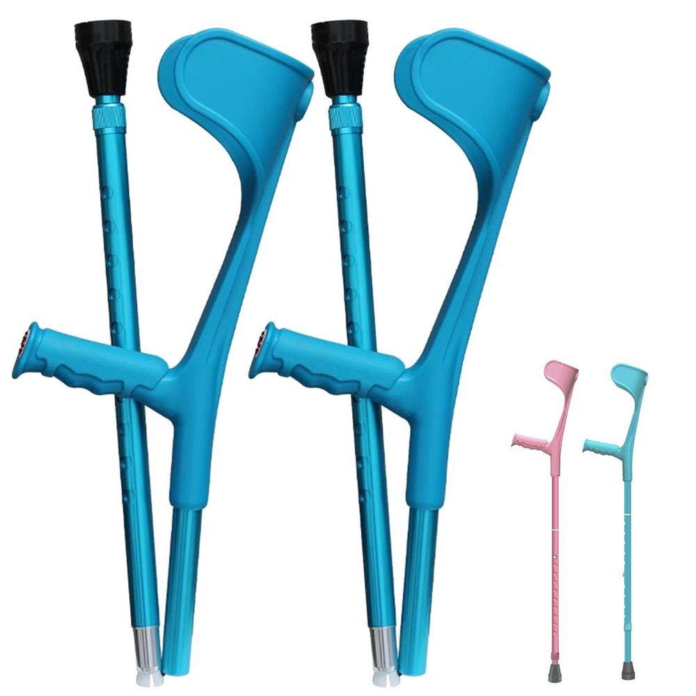 YYBOES A Pair Foldable Forearm Crutches(Pink/Blue), Height Adjustable Crutches(93-115cm), Aluminum Lightweight Crutches, Suitable Height 4'7 -6' (