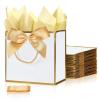 SHIPKEY 10 PCS White Gift Bags (GoldTrim), 7.4"x2.8"x5.9" Small Welcome Bag, Luxury Shopping Bags with Ribbon Handle and Bows (18.8x7x14.8cm) view 1