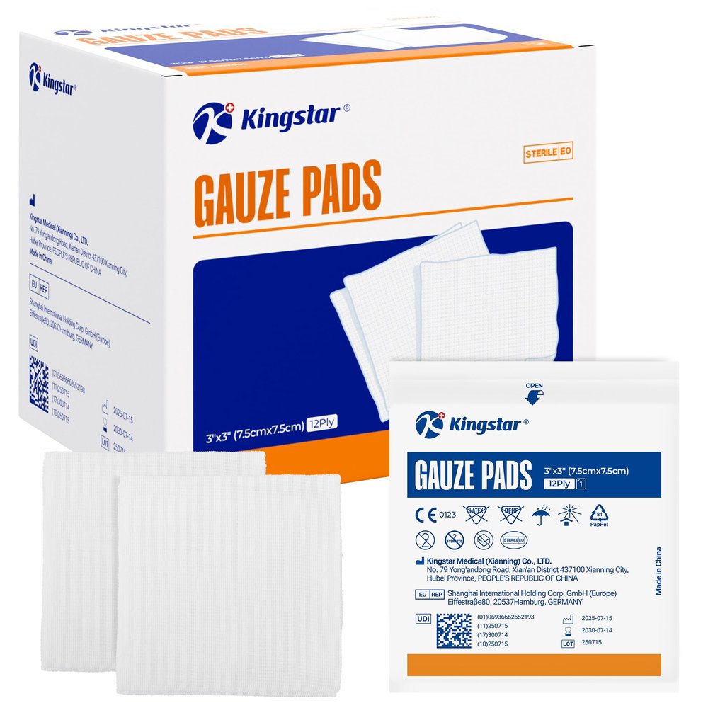 100 Pack Sterile Gauze Pads 3x3 Inch 12-Ply, 100% Cotton Large Gauze Sponges for Wound Care, Highly Absorbent Bulk Hospital-Grade First Aid & Surgical Dressing