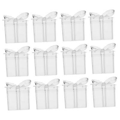 12Pcs Clear Square Candy Boxes Bow Decorated Transparent Packaging for Weddings Parties Special Occasions Durable Plastic Treat Boxes for Sweets