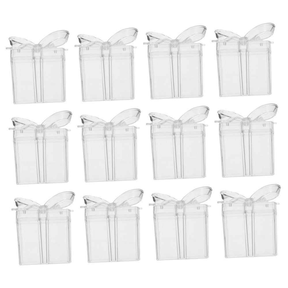 12Pcs Clear Square Candy Boxes Bow Decorated Transparent Packaging for Weddings Parties Special Occasions Durable Plastic Treat Boxes for Sweets