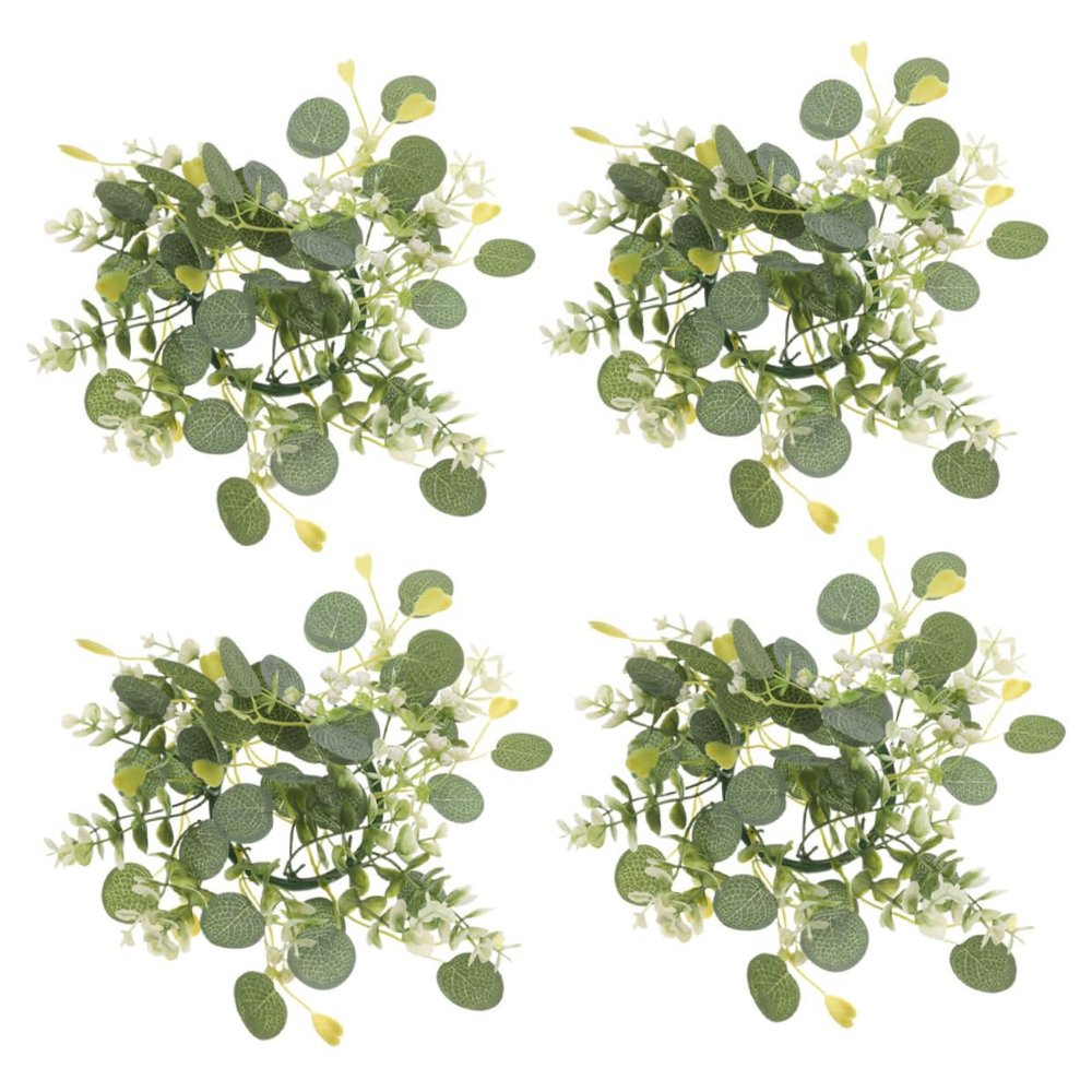4pcs Faux Eucalyptus Candle Rings Wreaths Farmhouse Decor for Table Centerpiece Door Wall and Wedding Events Artificial Greenery Spring Accent for