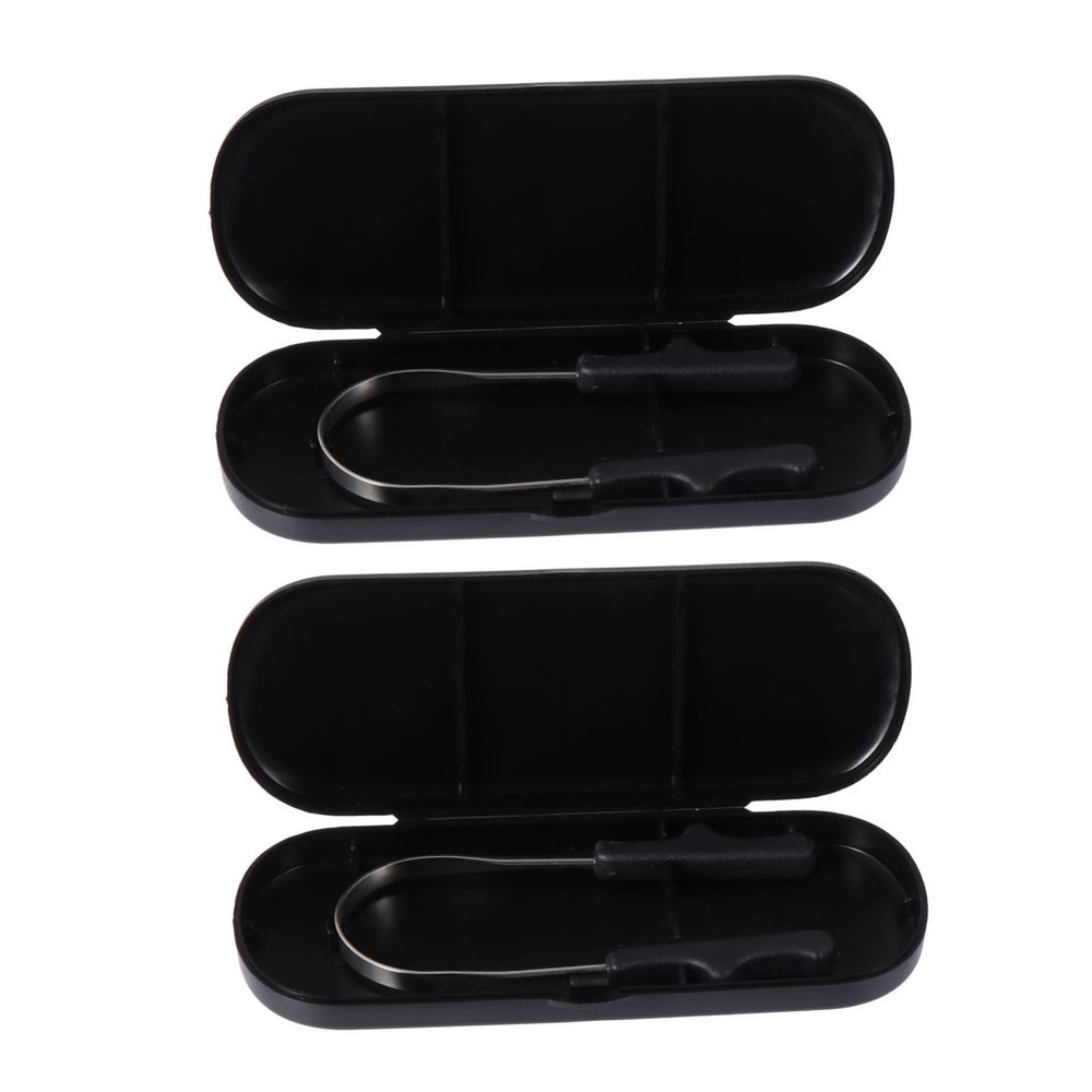 2Sets Tongue Cleaners for Adults Ergonomic Oral Care Scrapers with Wide Heads Comfortable Grip Black Design for Bad Breath Prevention and Enhanced Taste