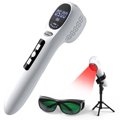 Handheld Red Light Therapy with Stand,Infrared Light Therapy Device with Timing &2 Modes,Red Light Therapy Wand for face&Body,Cold Therapy Machine for Wrists Knees Joints(5 * 808nm+12 * 650nm)