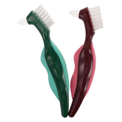 Didiseaon 2pcs Denture Brush Dentures Cleaning Brush Hard Bristle Toothbrush False Teeth Care Tool Portable Dental Care for Seniors