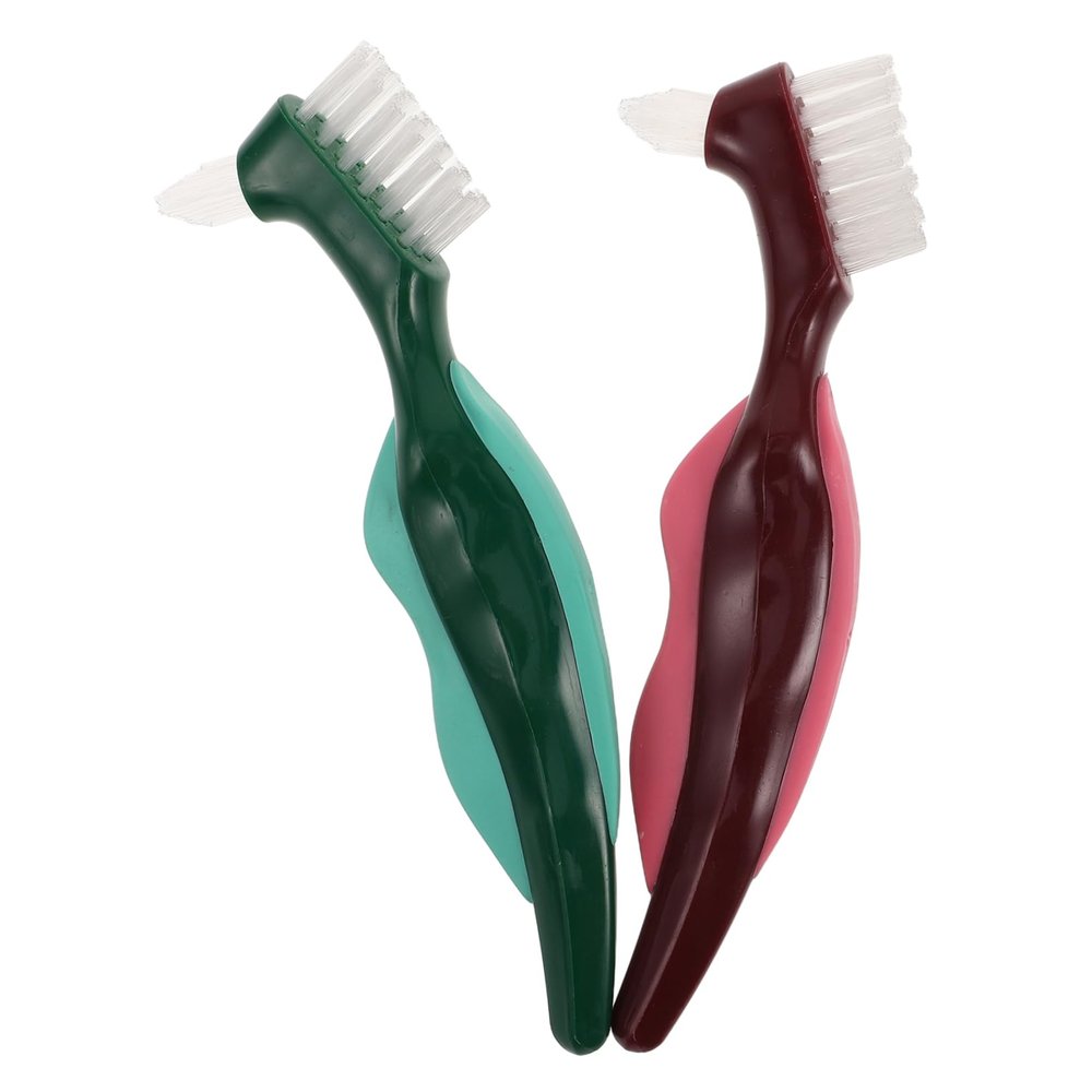 Didiseaon 2pcs Denture Brush Dentures Cleaning Brush Hard Bristle Toothbrush False Teeth Care Tool Portable Dental Care for Seniors
