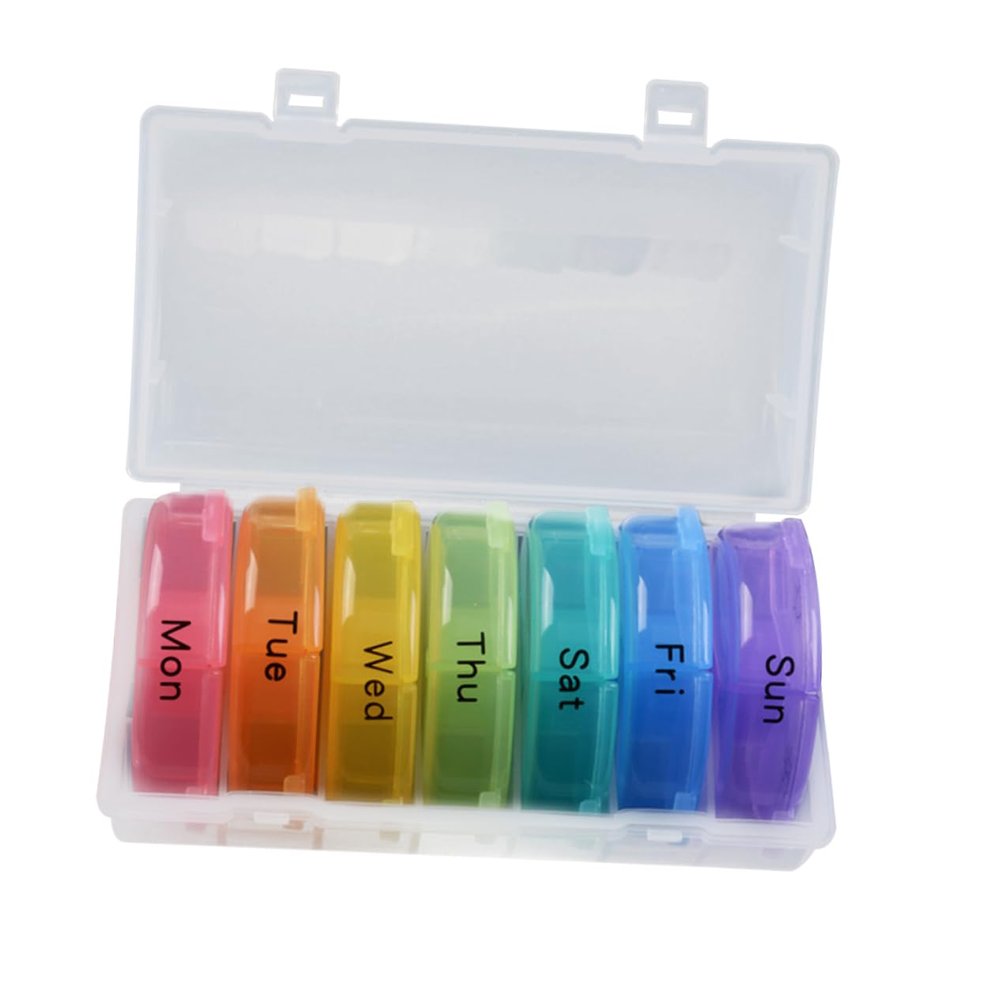 Compartment Rainbow Medicine Organizer Portable Weekly Pill Dispenser Straw for Travel Daily Medication Management