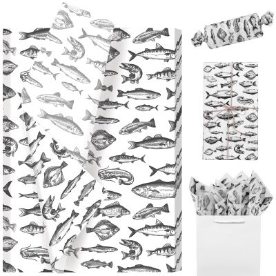 Pineraap 100 Sheets Fishing Wrapping Paper Sea Ocean Fishing Gift Wrap Fish Tissue Paper for Fish Lovers Birthday Summer Party Under The Sea Decorations Gift Bags DIY Crafts, 13.8 x 19.7 Inch
