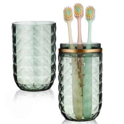 TOYANDONA Travel Toothbrush Holder with Lid, Green Double-Cup Toothbrush Case, 8.62x2.75, Portable Mouthwash Cup for Bathroom, Hotel, Camping