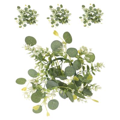 4pcs Artificial Eucalyptus Leaves Candle Rings Wreaths for Table Centerpieces Home Decor Wedding Spring Accent Lifelike Greenery Design