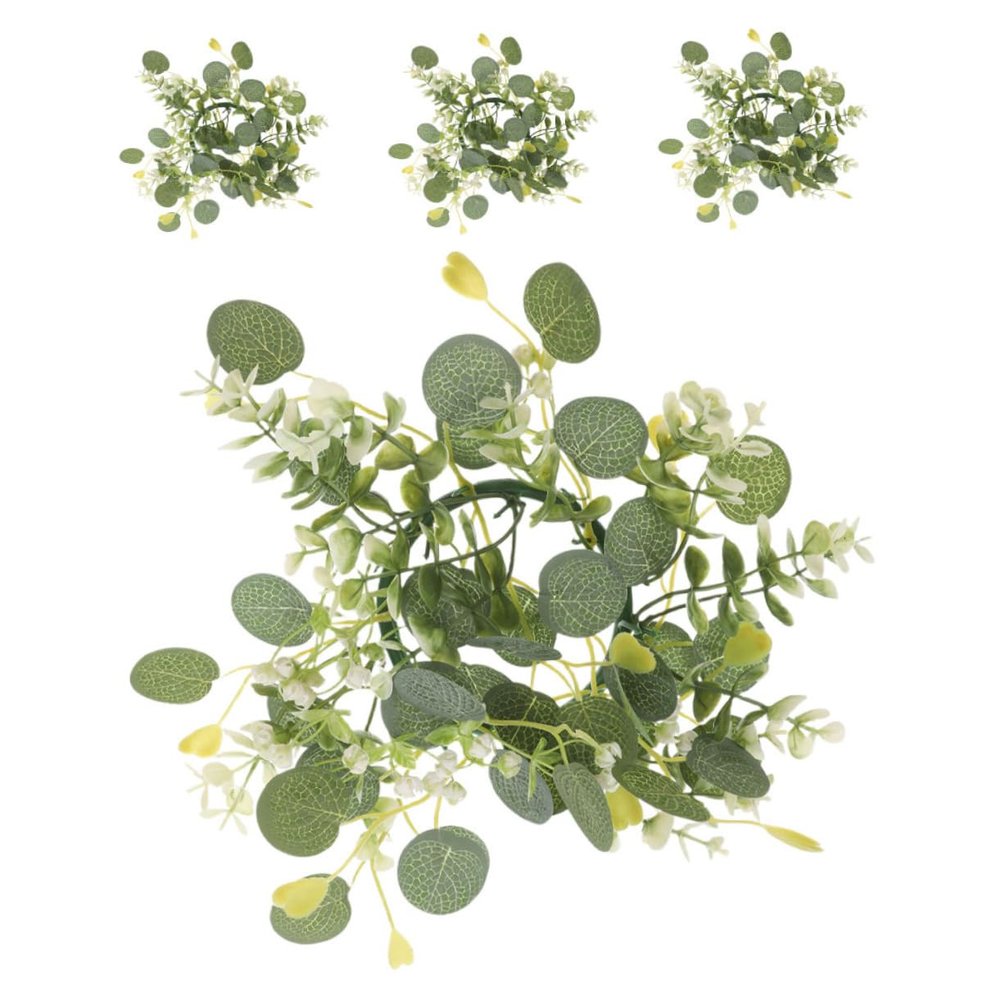 4pcs Artificial Eucalyptus Leaves Candle Rings Wreaths for Table Centerpieces Home Decor Wedding Spring Accent Lifelike Greenery Design