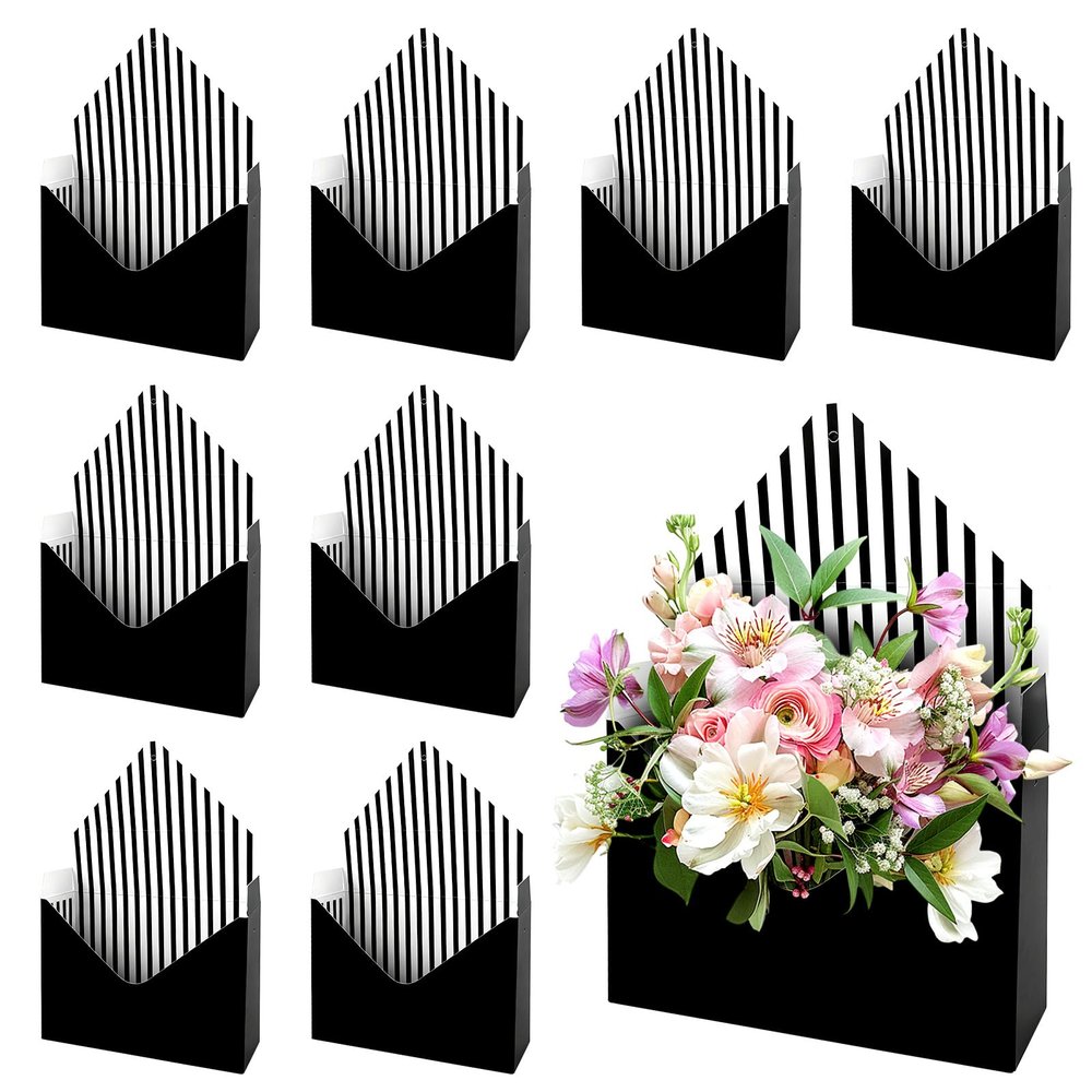 10 Pcs Florist Bouquet Envelope Boxes,Pink Stripe Style Flower Bouquet Package Gift Folding Paper Boxes for Florist Arrangements,Weddings,Birthdays,Mother's Day,Parties, Large Size 9.05 x 3 x 13.7Inch