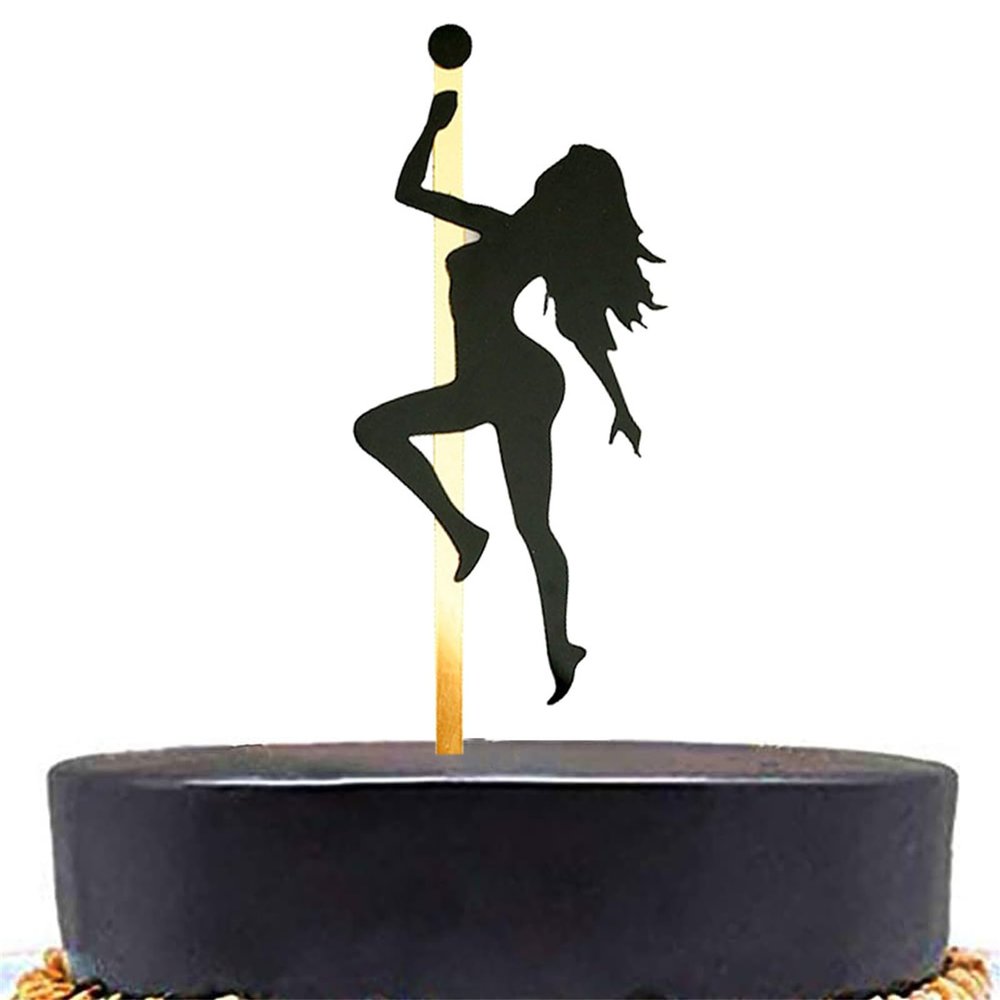 LZGXZF Acrylic Pole Dance Cake Topper Girl Cake Toppers Black and Golden Bachelor Party Cake Topper Pole Dance Decorations Bachelorette Shower Birthday Anniversar Party Decorations Supplies
