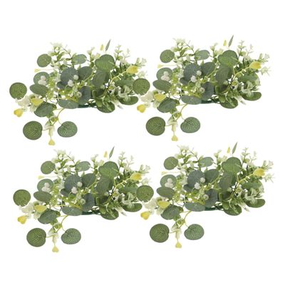 4pcs Artificial Eucalyptus Leaves Wreaths Boho Candle Pillar Holders for Weddings Parties Home Decor Year Pristine Design Versatile Table Centerpiece Front Door Garland