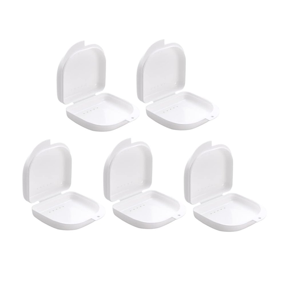 Ipetboom 5-Pack Denture Case with Vent Holes Hinged Lid for Secure Storage Mouth Guard and Dental Retainer Box for Travel and Home
