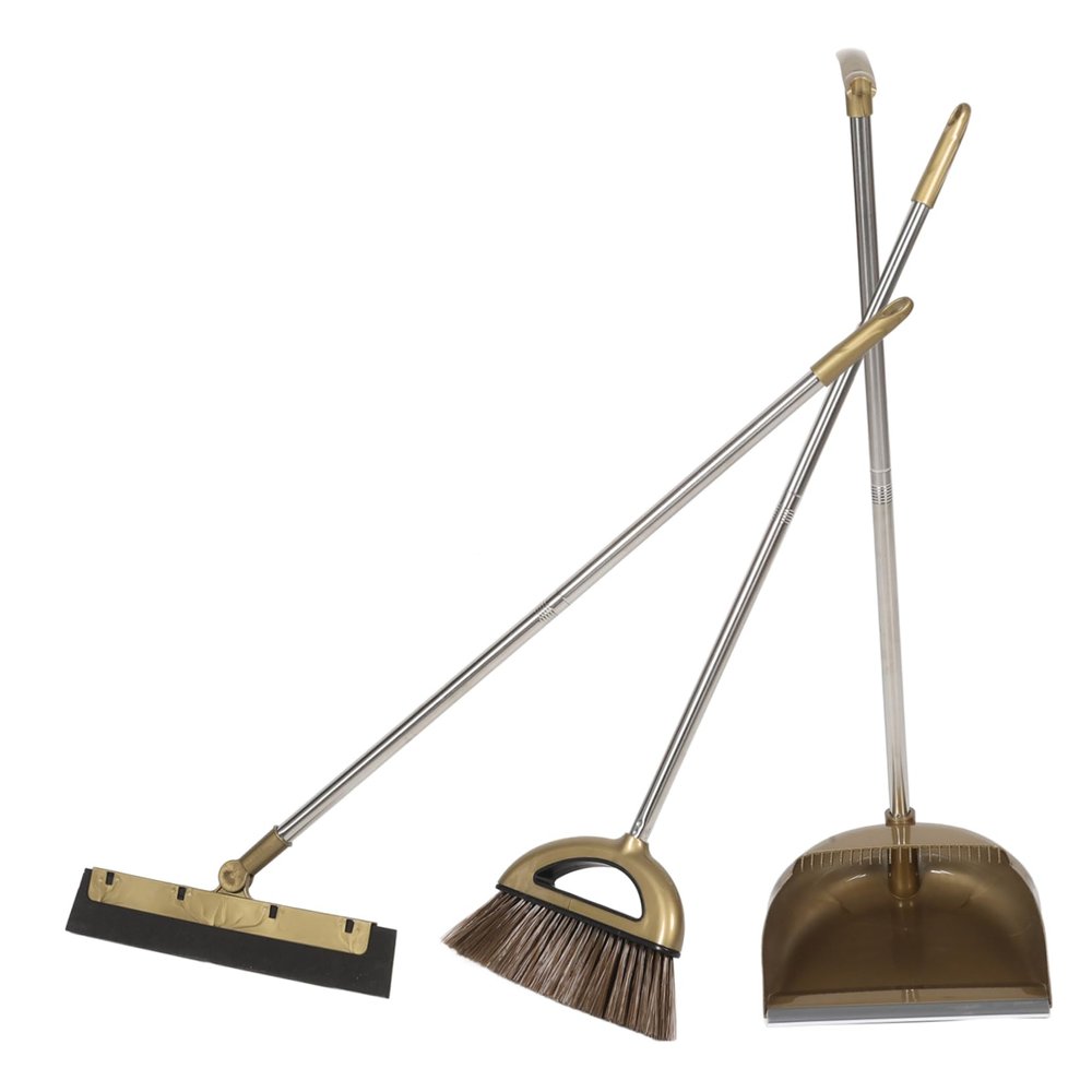 1 Set Long Handle Broom and Dustpan Scraper Home Cleaning Durable Ergonomic Design with Hair Comb for Indoor and Outdoor Use