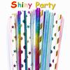 100 Pcs Mixed 10 Styles Metallic Foil Paper Straws, Colorful Birthday Wedding Soiree Party Drinking Straws, Kids Rainbow Gold Aqua Blue White Pink Green Silver Iridescent Cake Pop Sticks (Shiny Party) view 2