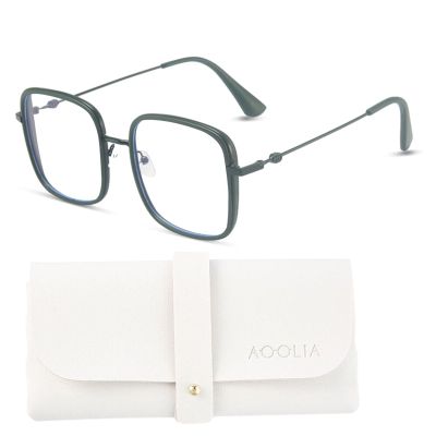 AOOLIA Stylish Square Reading Glasses for Women Men, TR90 Metal Eyeglasses Frame Reader, Blue Light Blocking Glasses Computer (Green, 4, x)