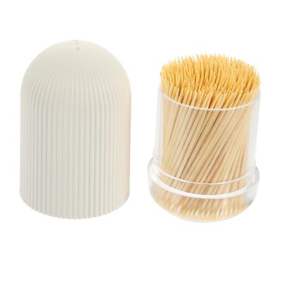 1Set Disposable Toothpick Kit with Holder Natural Dual Head Tooth Cleaners Convenient Pour Out Design for Home Office Kitchen Cafe and Restaurant Use Light Yellow