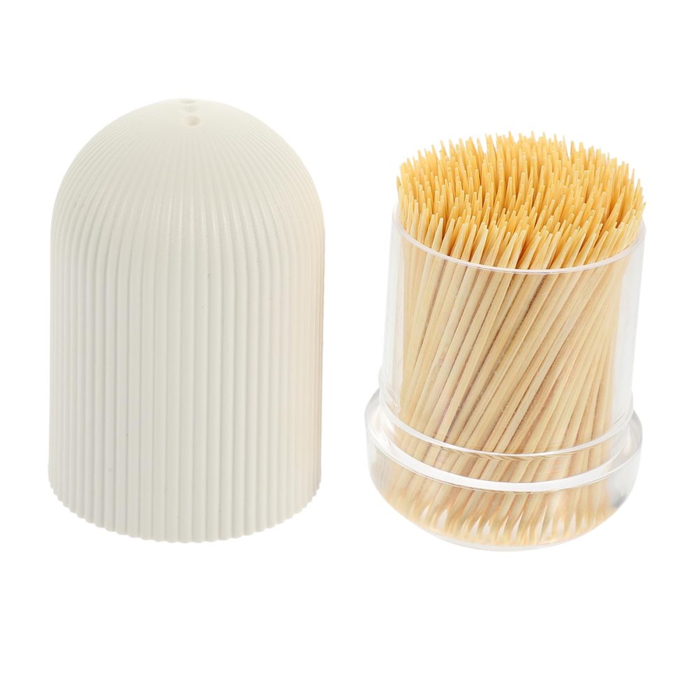 1Set Disposable Toothpick Kit with Holder Natural Dual Head Tooth Cleaners Convenient Pour Out Design for Home Office Kitchen Cafe and Restaurant Use Light Yellow
