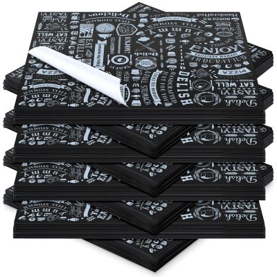 Outus 600 Pcs 8 x 10 inch Deli Wax Paper Sheets Grease Resistant Tray Basket Liners Newsprint Paper Water and Grease Proof Sandwich Wrapping Square Hot Dog Wrappers for Food Baking(Black)