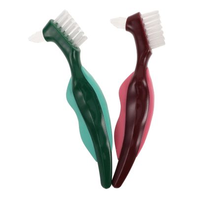 Didiseaon 2pcs Dual Head Denture Cleaning Brush Portable False Care Tool with Hard Bristles for Oral Appliance Maintenance for Elderly Use Travel Friendly