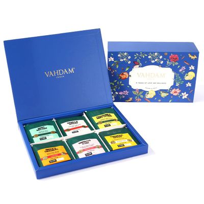 VAHDAM Assorted Tea Gift Set (6 Variety, 30 tea Bags) | Ecofriendly Tea Bags | Christmas Tea Gifts for Women & Men