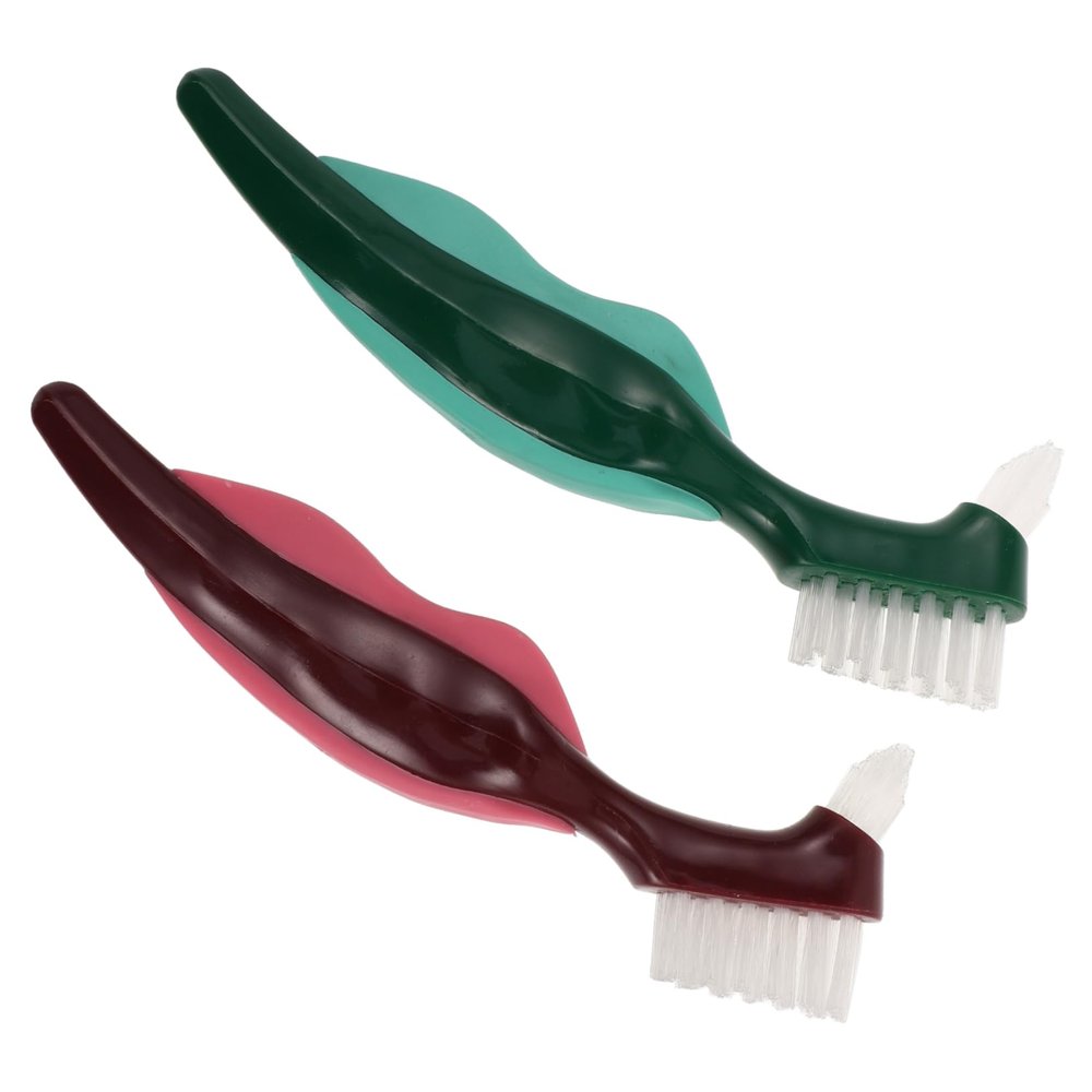 VICASKY Dual-Head Dentures Brush 2pcs Hard Bristle Dental Appliance Care Tool for Seniors Multi-Purpose Oral Device Cleaner for False Teeth and Braces
