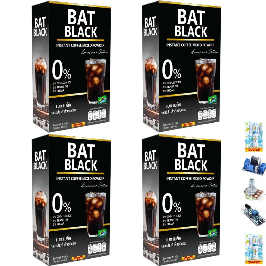 Bold Robusta Aroma Roasted No Sugar Delicious Fruit Snack Good Shape 10 Sachets/Box BatBlack Instant Coffee (of 4) By Thaigiftshop [Get Free Tomato Facial Mask]