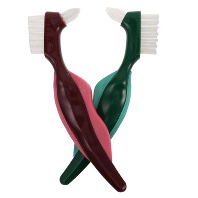 2pcs Dual Head False Brush for Dentures Care Hard Bristles Tool for Seniors Use Durable Design with Removing Bristles