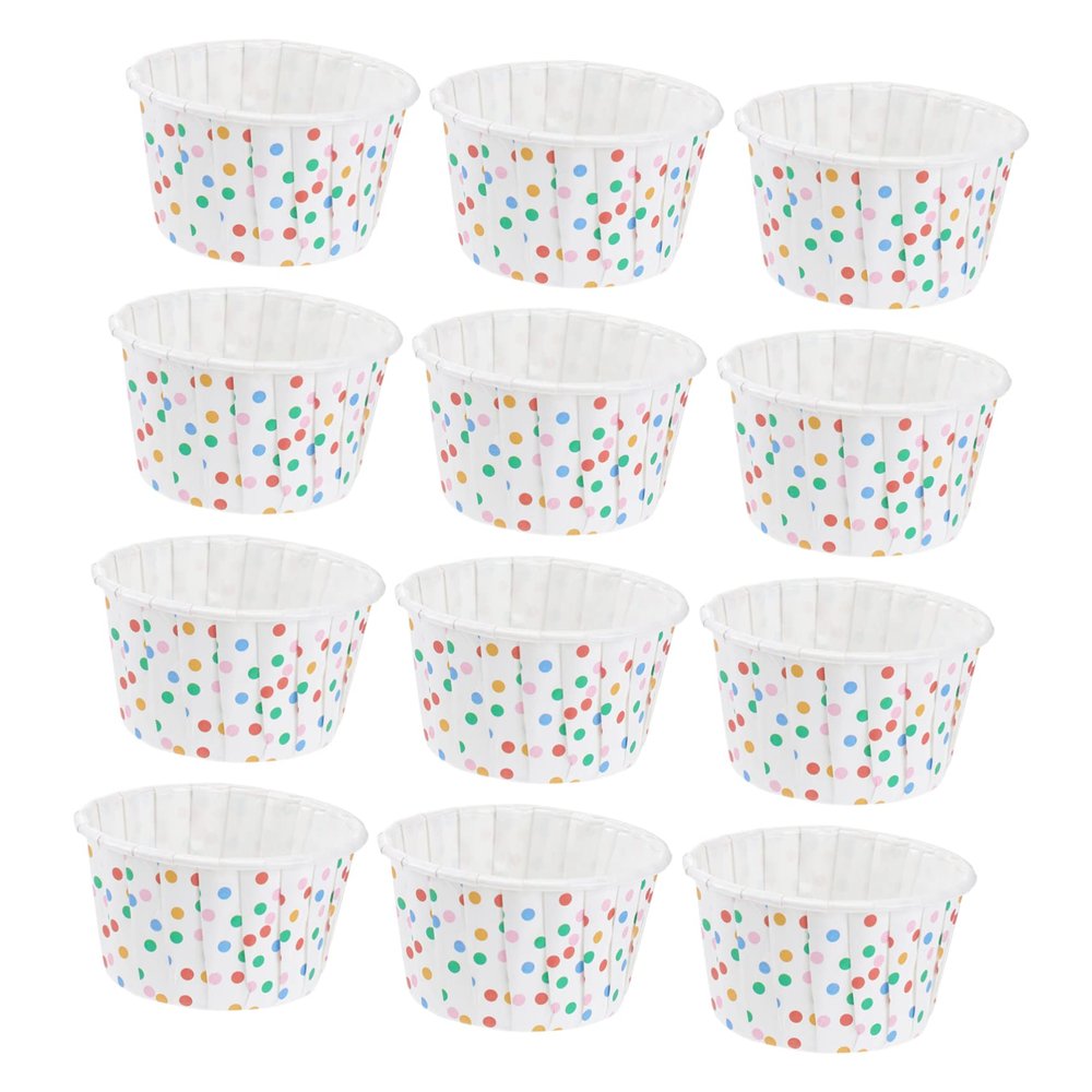 100pcs Colorful Dots Paper Dessert Cups Disposable Baking Bowls for Ice Cream Cakes Muffins Party Supplies Wedding Birthday Events Leak Resistant Coating